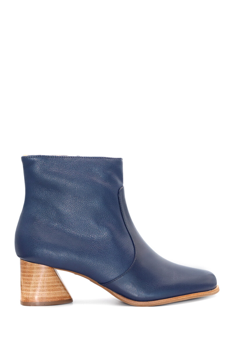 Bota de Cuero Taco Madera Altura Media - Azul 