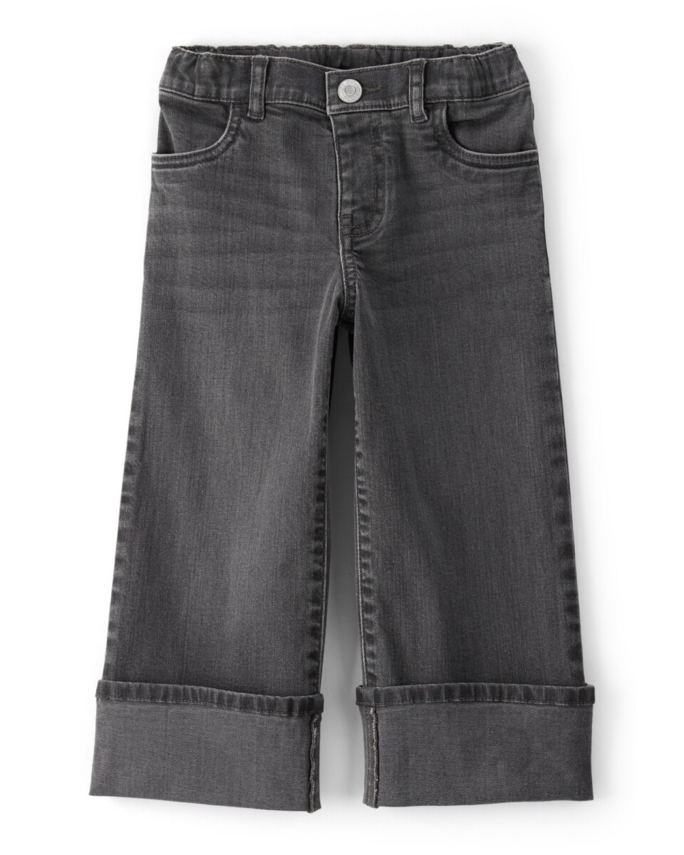 Pantalón jean de pierna ancha y dobladillo 