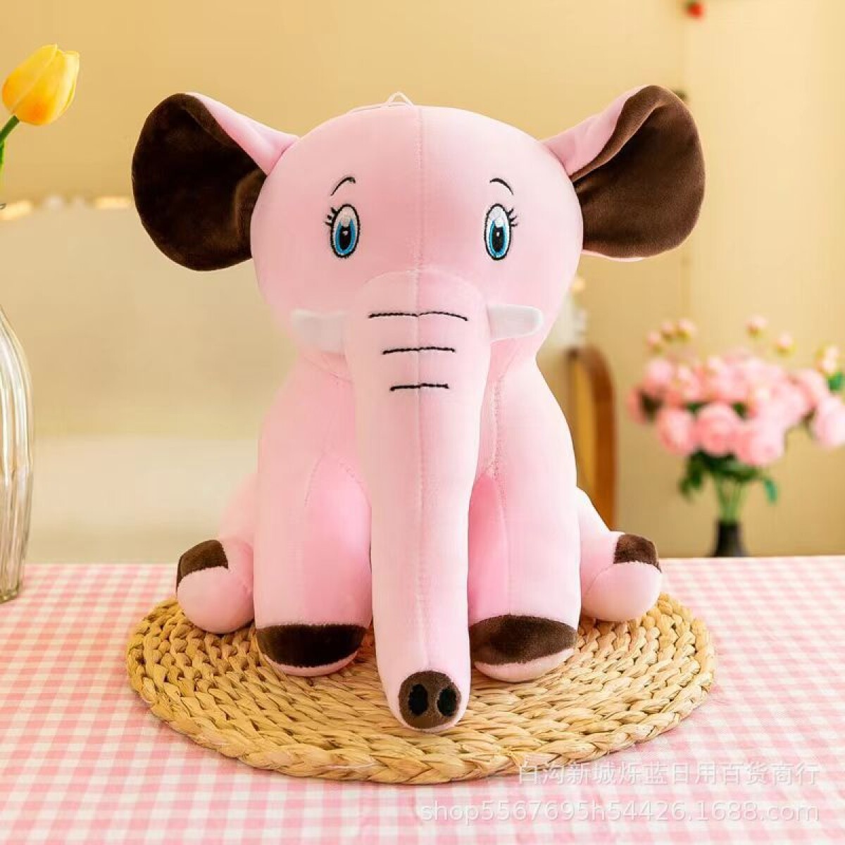 Peluche Elefante Rosa Algodón Alto 25cm 