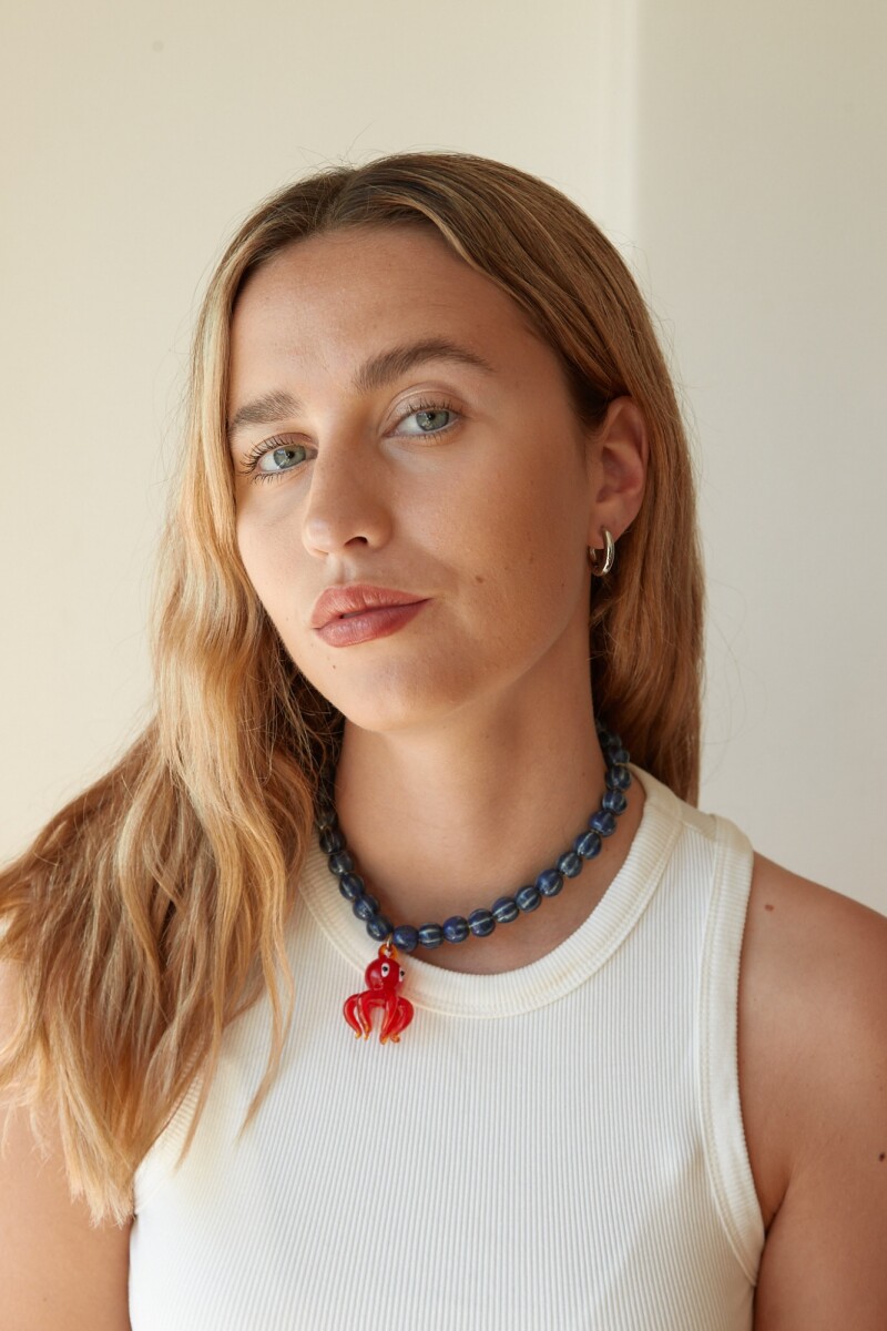 COLLAR PULPO (CERÁMICA Y VIDRIO) - AZUL/ROJO 