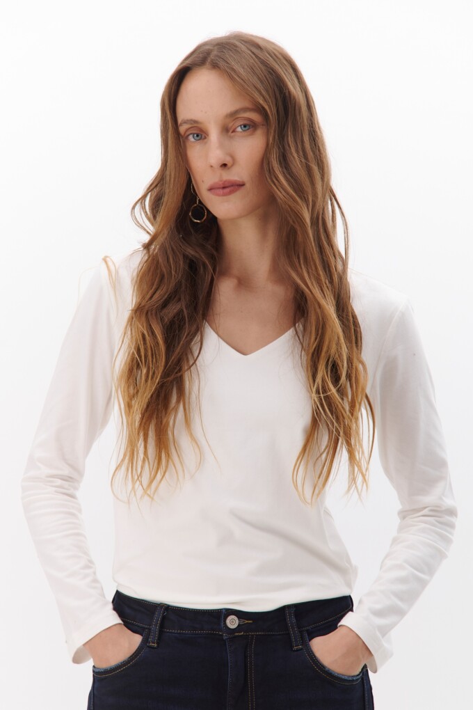 REMERA V DOBLE M/L NATURAL
