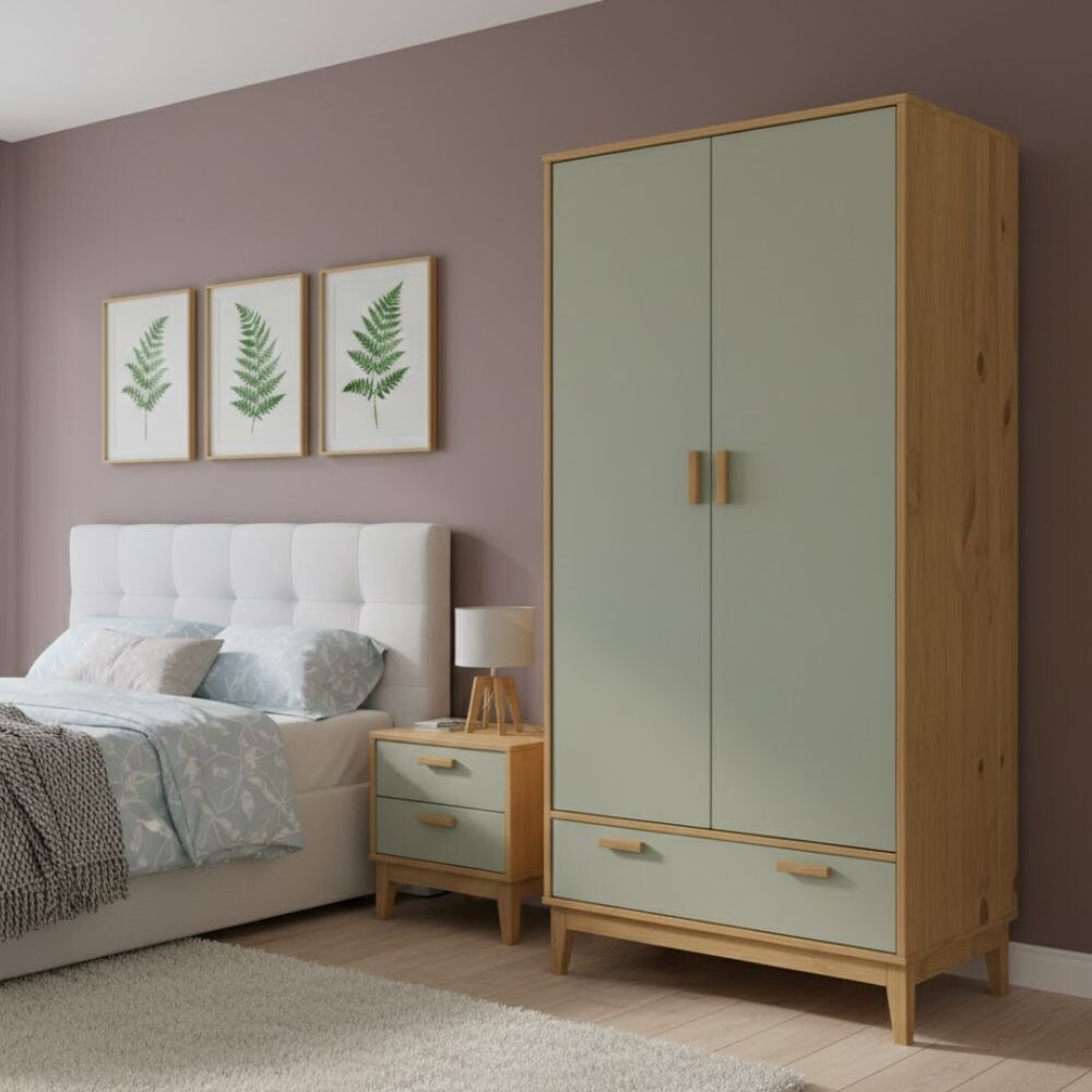 ROPERO 2 PUERTAS 1 CAJON GUARDARROPA ARMARIO CLOSET PLACARD EN MADERA MACIZA VERDE