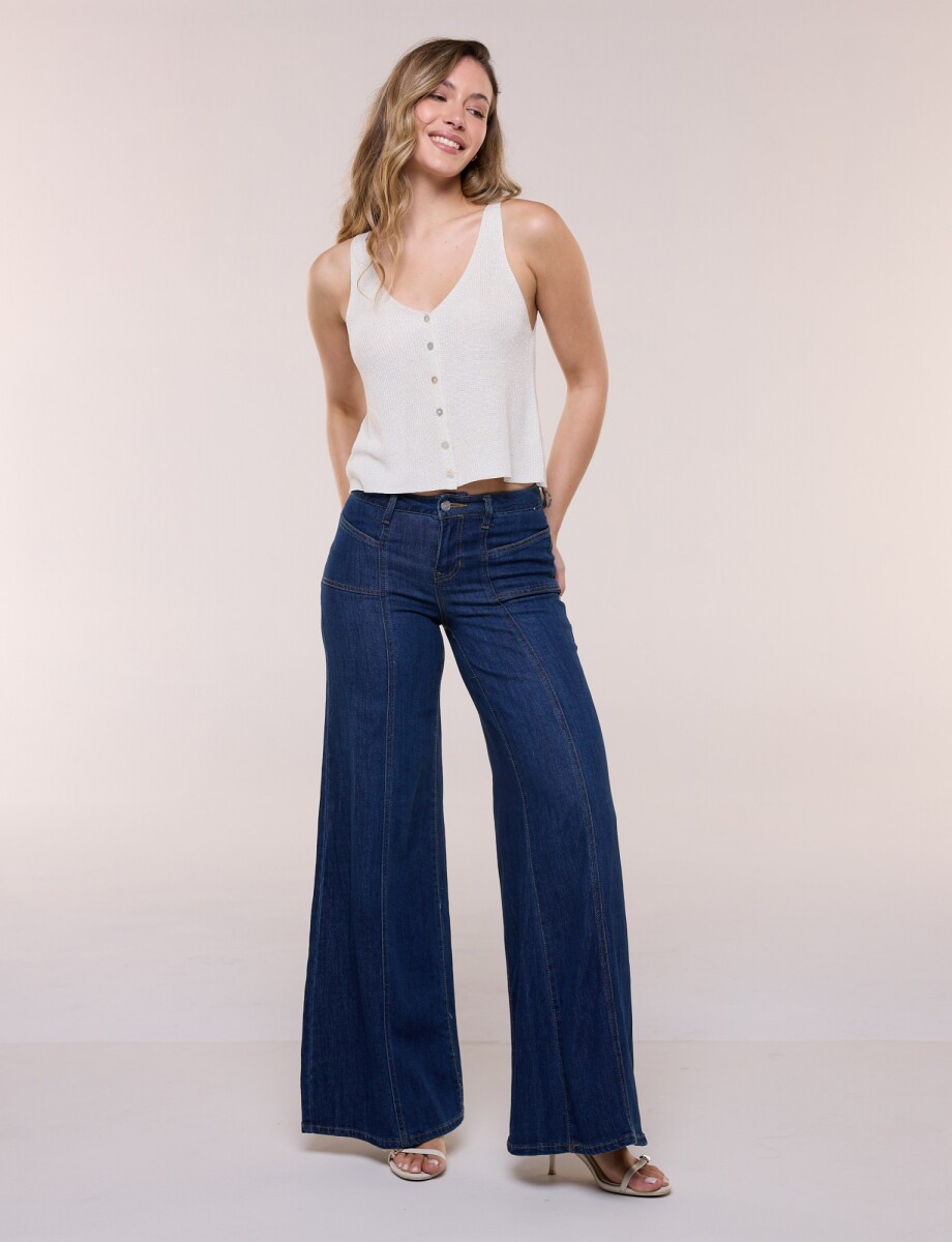 Jean Pespunte Wide Leg - Jean Oscuro 