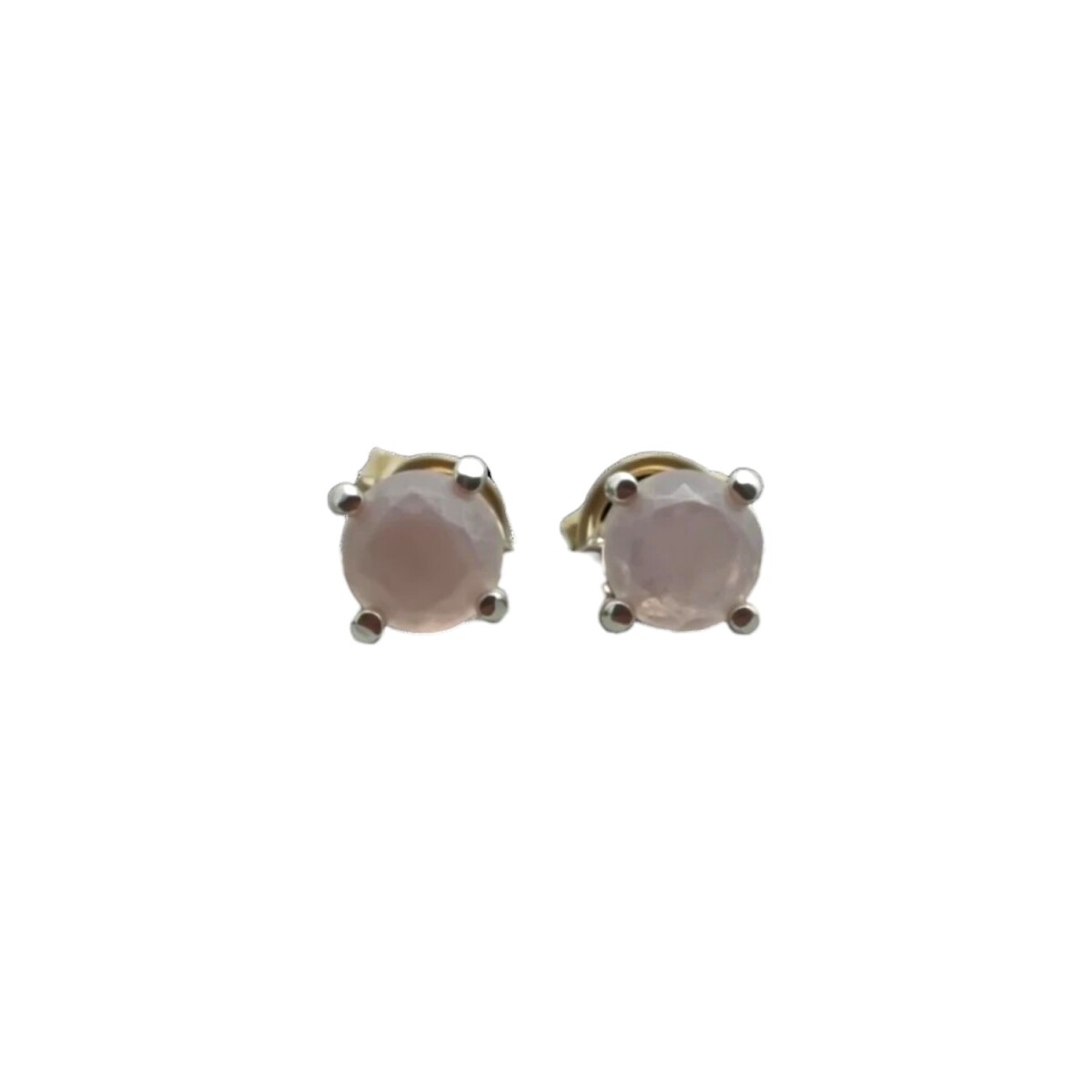 Caravanas Botón-Plata 925-Piedra Cuarzo rosa-CA4149 - sinpiedra 