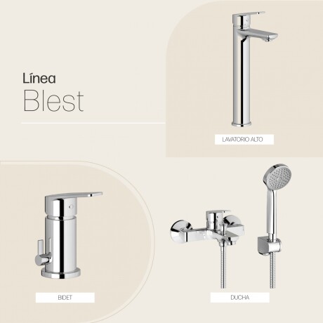 JUEGO DE GRIFERIA LAVATORIO ALTO DUCHA BIDET BRILLO BLEST CROMO