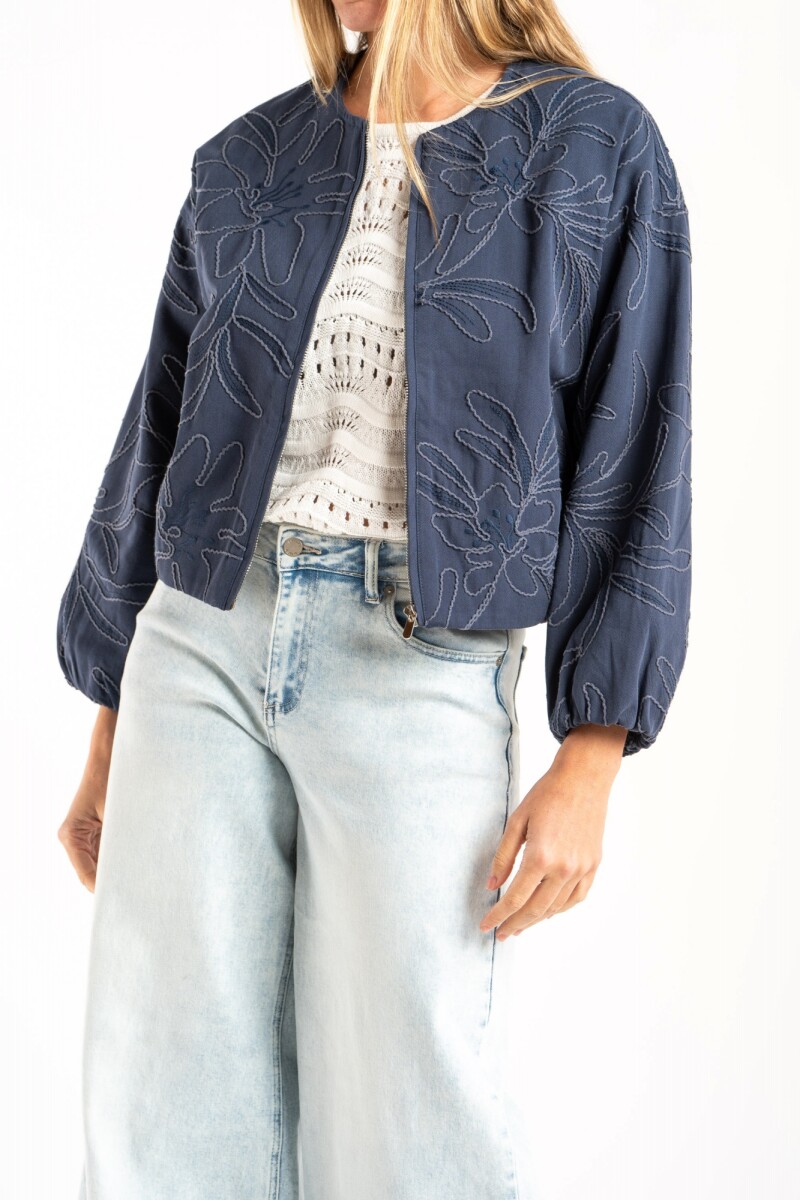 Campera Bomber Con Bordado Denim