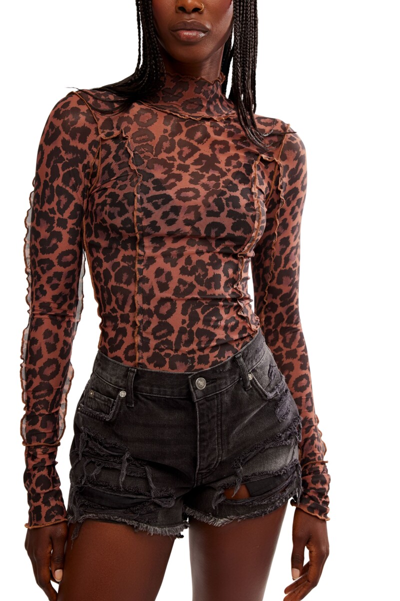 CHARLIE PRINTED MESH TOP Marron