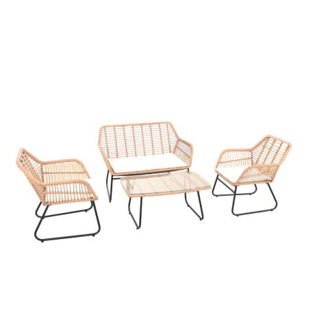 Juego de Jardín Acero y Ratán estilo bambú 4 piezas Juego de Jardín Acero y Ratán estilo bambú 4 piezas