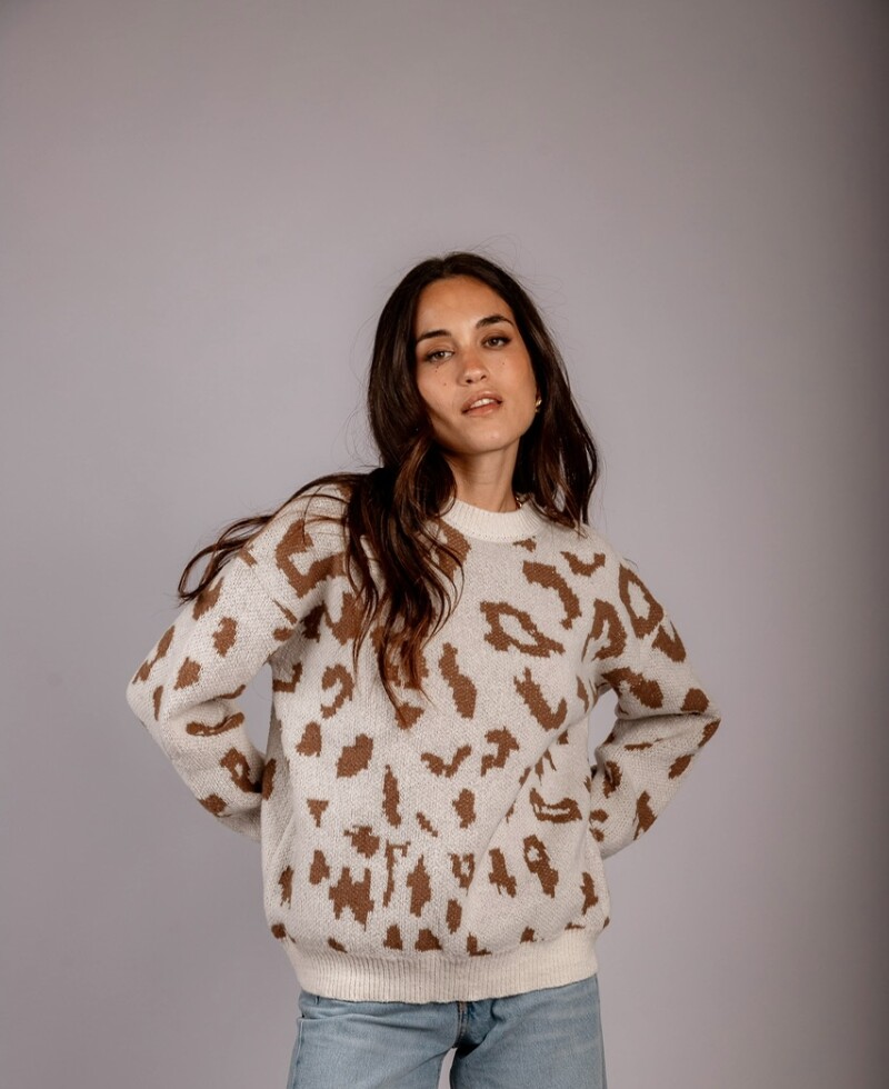 Buzo Print blanco con beige