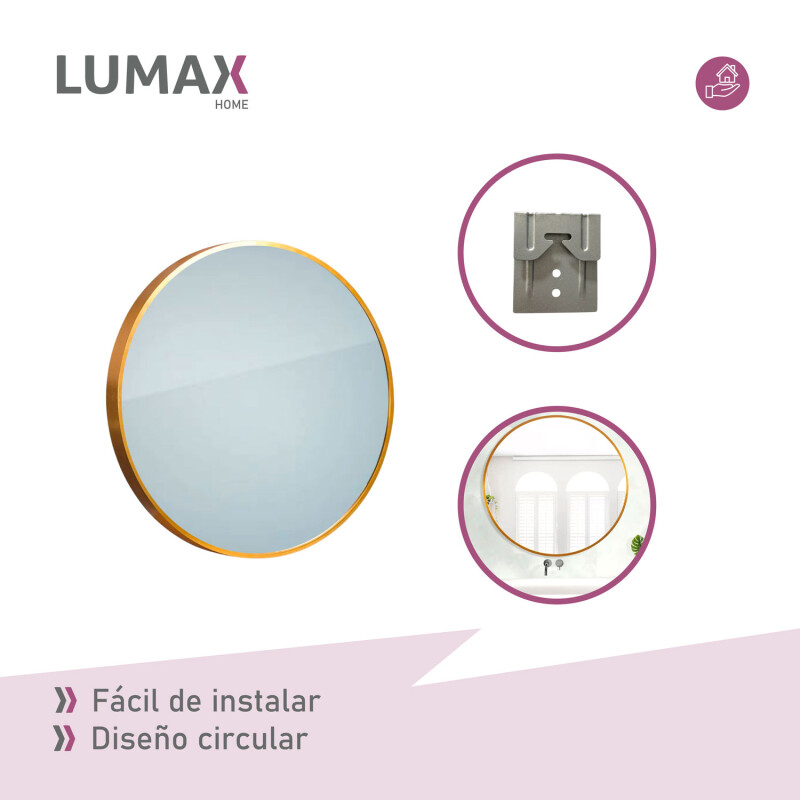 Espejo Redondo Lumax 50 Cm De Pared Con Marco Decorativo Para Baño, Hogar Y Dormitorio Dorado