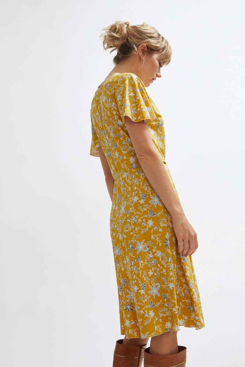 Vestido midi estampado ocre