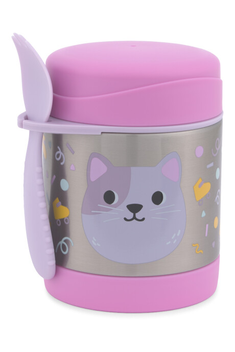 Tupper de acero inoxidable con cubierto, diseño gato Tupper de acero inoxidable con cubierto, diseño gato