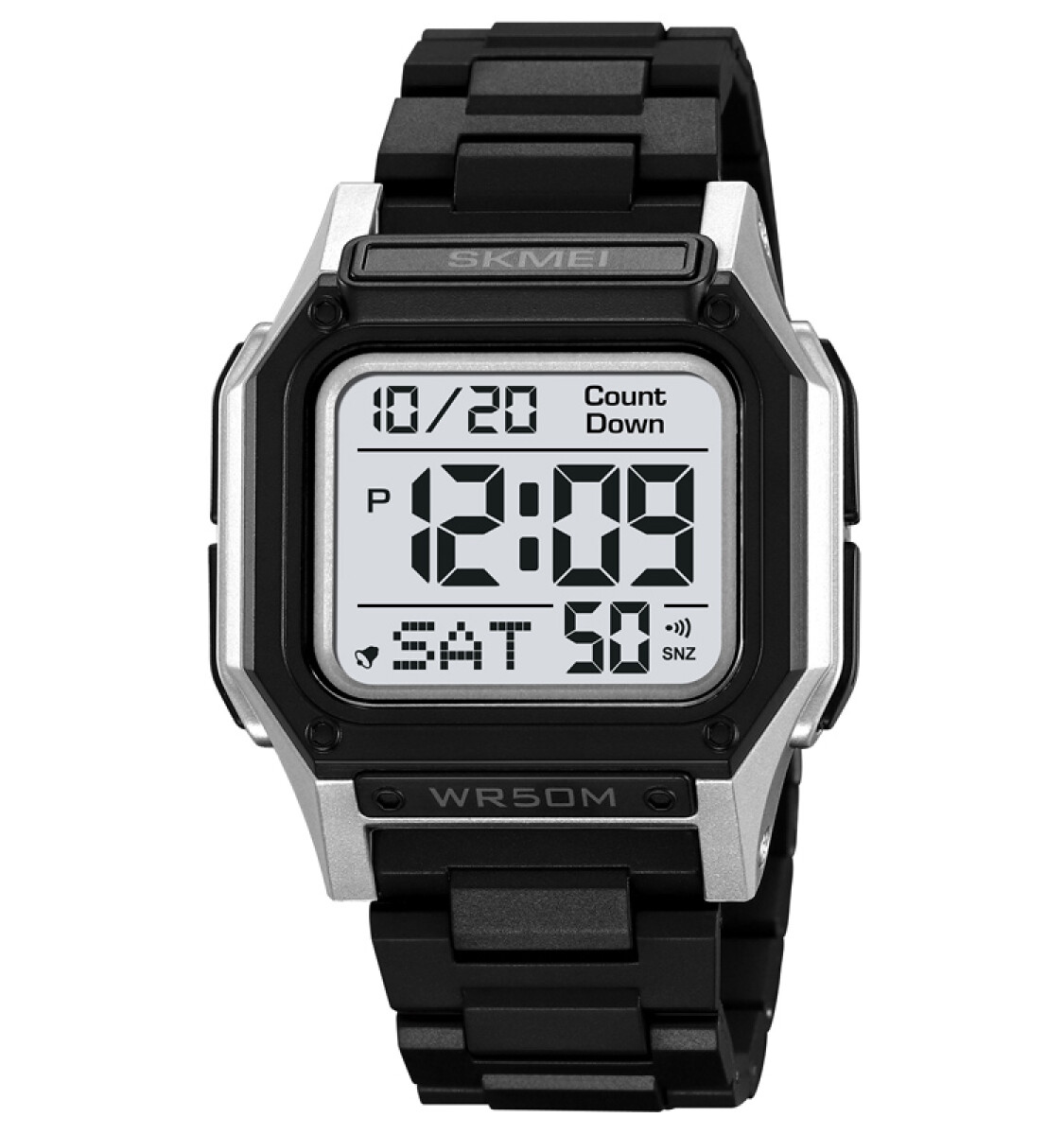 Reloj Skmei 2264siwt Hombre Digital Negro Con Esfera Plateada Y Pantalla Blanca 