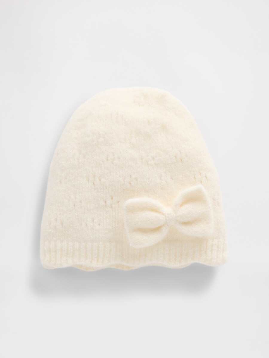 TG POINTELLE BOW HAT - IVORY FROST 