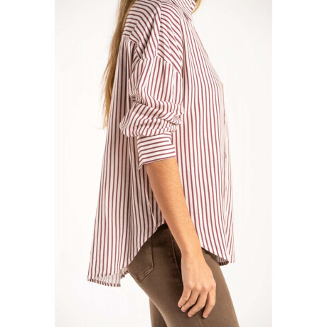 Camisa Rayada Con Lino Burdeos
