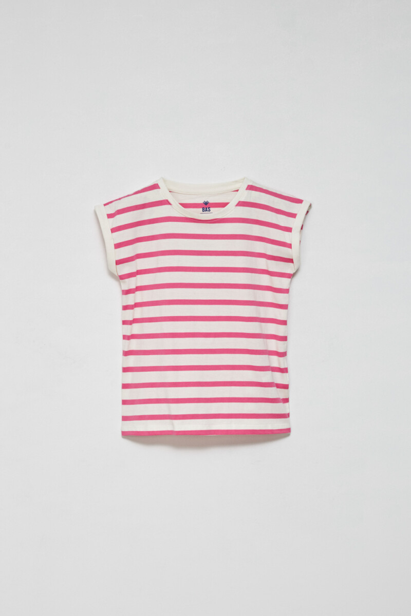 Camiseta manga corta rayada Fucsia