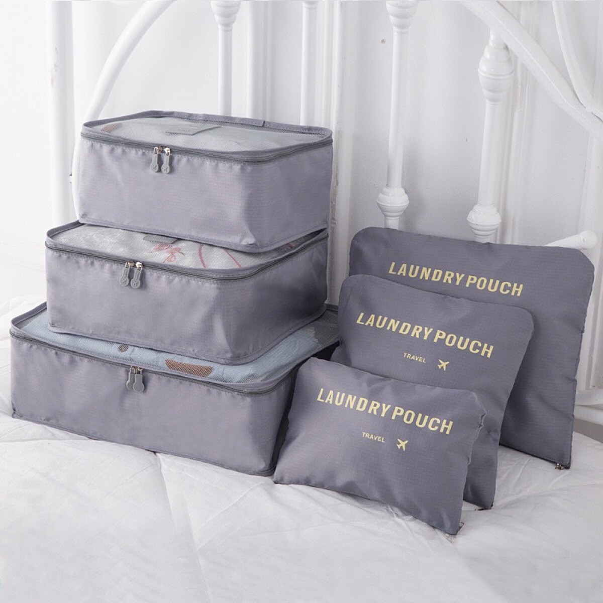 Set 6 bolsas organizadoras equipaje de viaje para valija - gris 
