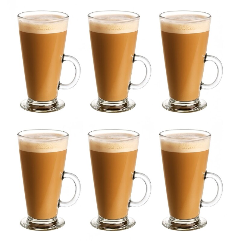 Set x6 Taza de vidrio alta con asa 285ml TRANSPARENTE
