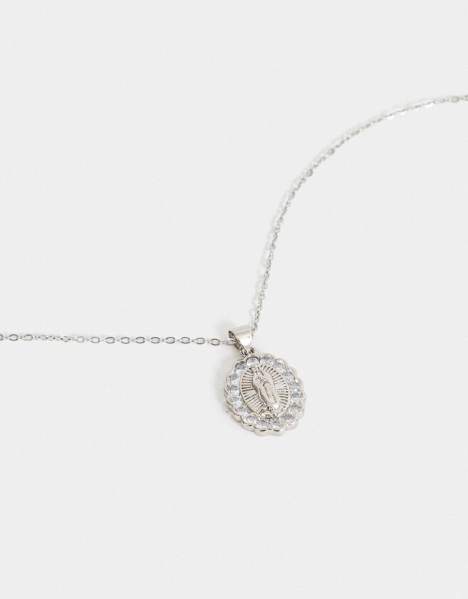 Cadena Corta con Dije Religioso Collar De Acero Inoxidable - Plateado