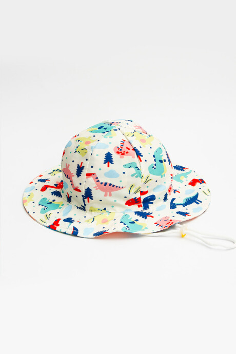 Sombrero tipo capelina con cordones ajustables Blanco estampado con dinosaurios