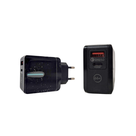 Adaptador cargador de pared USB y tipo C Negro