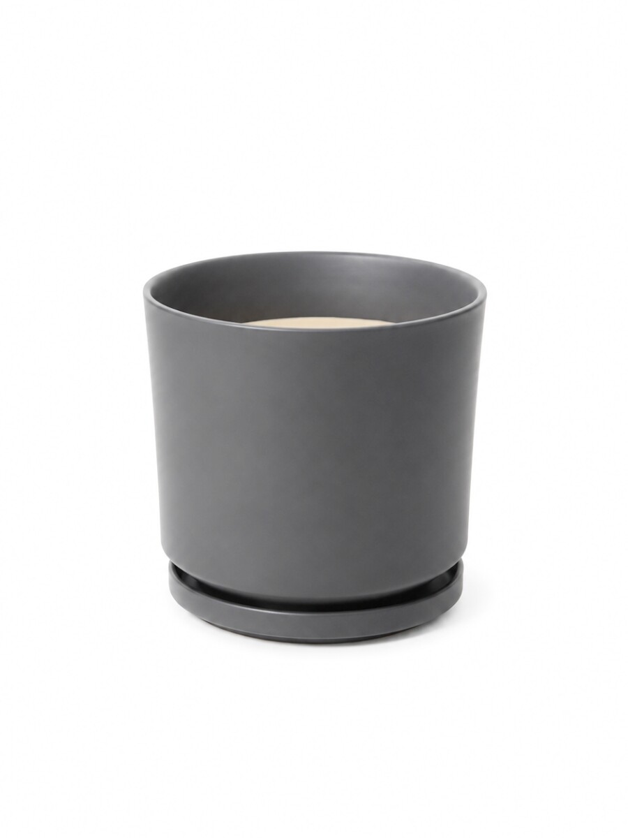 MACETA CERÁMICA CON PLATO MATE GRIS