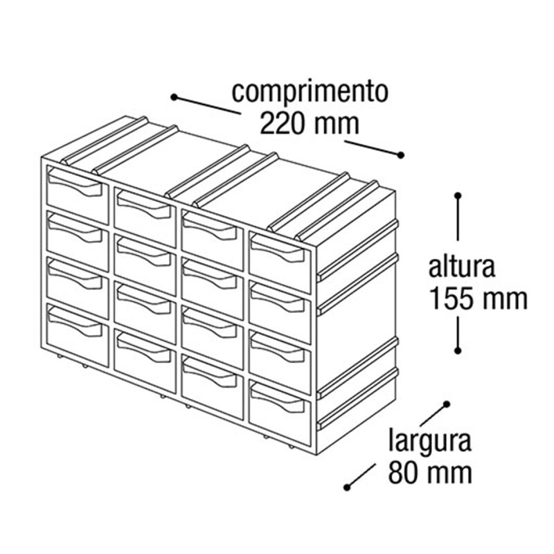 Gavetero organizador de plástico 16 cajones NEGRO