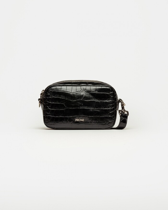 Bandolera New Eterial en Cuero Croco Shine Negro
