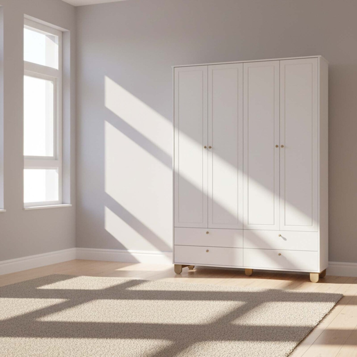 PLACARD ROPERO - 4 PUERTAS MDF-Y-MADERA NATURAL-BEIGE ZUPPY 