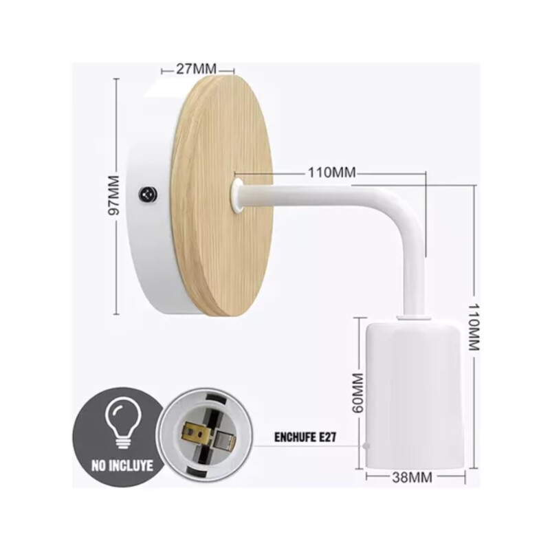 Aplique Pared Nordico Metal Madera Vintage Blanco