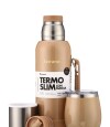 Kit Termo 750Ml. Slim Con Manija + Mate De Acero Con Tapa Oro