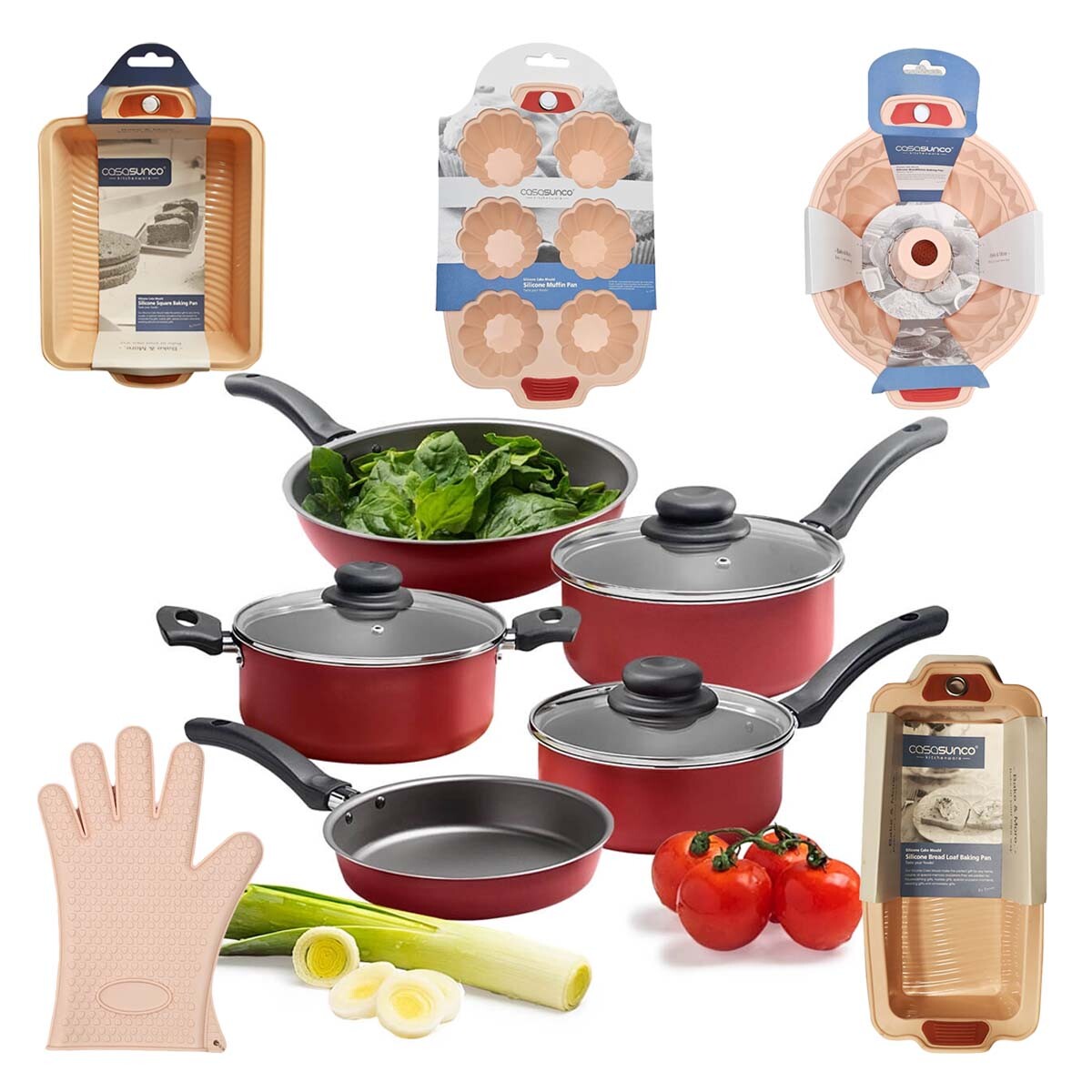 Set Cocina 10Pzas Juego Batería Brinox + Accesorios Silicona - Salmón 