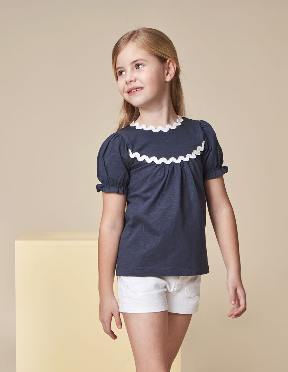 Camiseta Con Detalle De Ondas A Contraste - Azul 