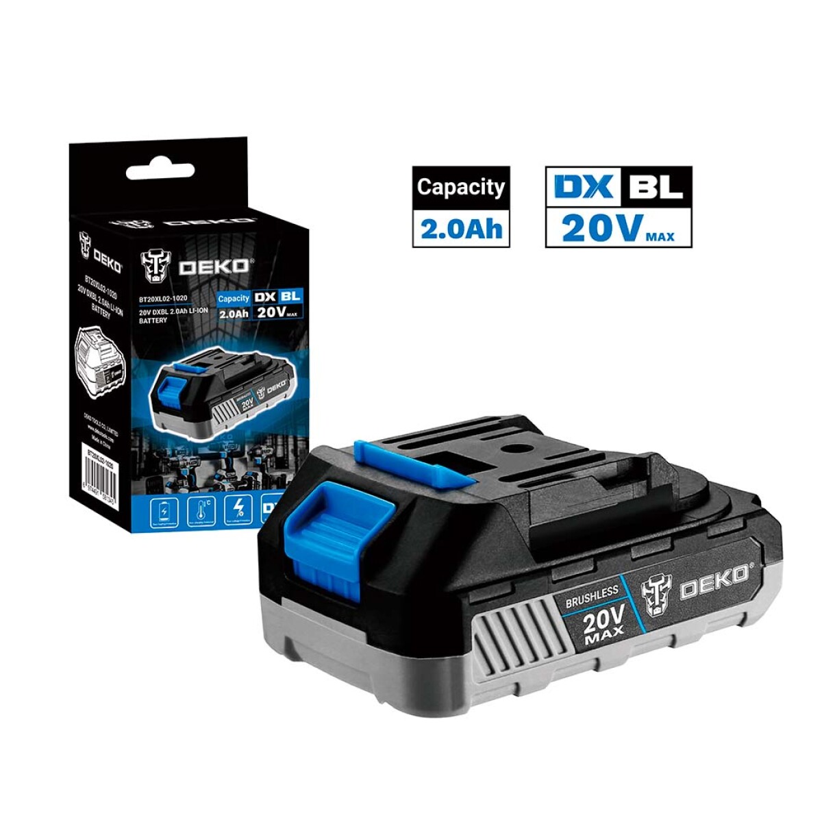 Batería 2.0Ah 20V P/Brushless BT20XL02-1020 Deko - NEGRO-GRIS 