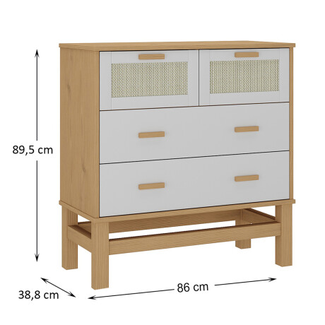 CÓMODA CAJONERA GUARDARROPA 4 CAJONES EN MADERA MACIZA CON RATAN CÓMODA CAJONERA GUARDARROPA 4 CAJONES EN MADERA MACIZA CON RATAN