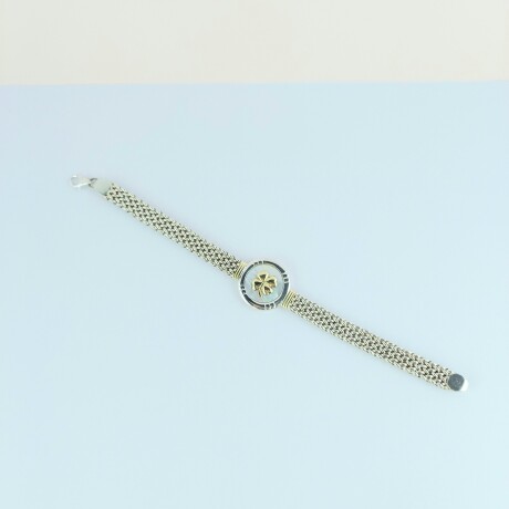 Pulsera de plata 925 y double en oro 18 ktes, TREBOL. Pulsera de plata 925 y double en oro 18 ktes, TREBOL.
