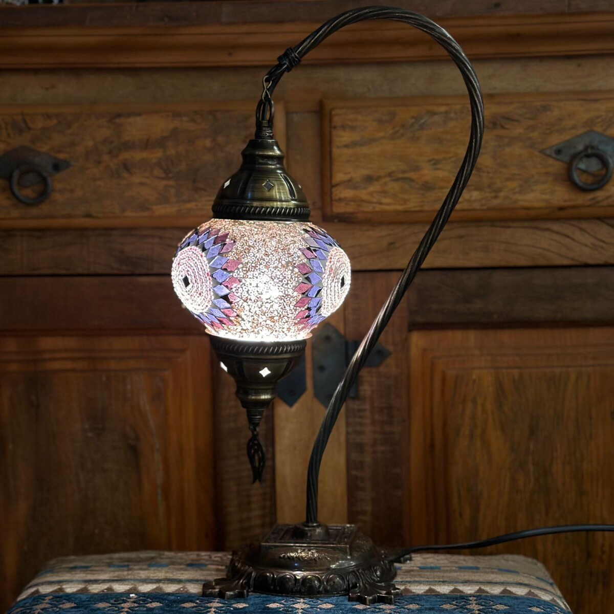 Lámpara vitraux de mesa cuello cisne TM12 - Rosada 