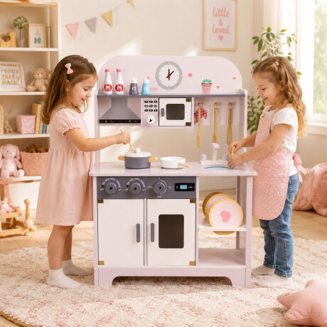 Cocina De Madera Infantil Con Microondas Y Accesorios Blanco