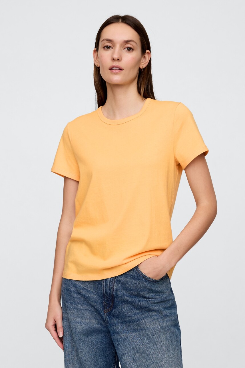 Remera Bàsica Manga Corta Cuello Redondo Mujer Orange Nectar 660