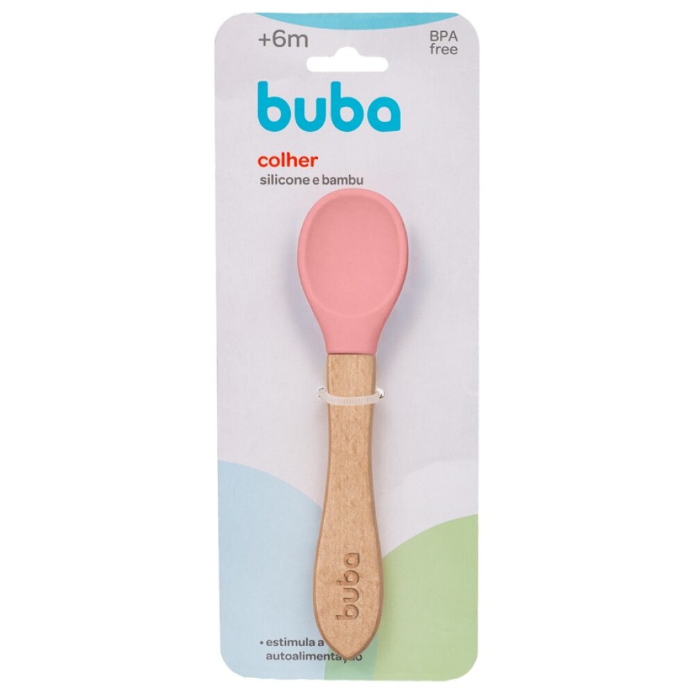 Cuchara de silicona y bambu BUBA rosa