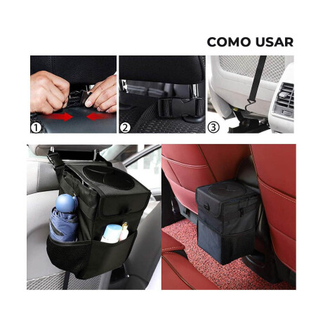 Papelera Cesto Basurero Auto Con Tapa Y Bolsillos Negro