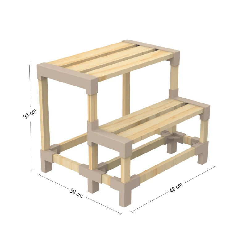 Escalera 2 niveles 38 x 39 x 48 cm madera MADERA