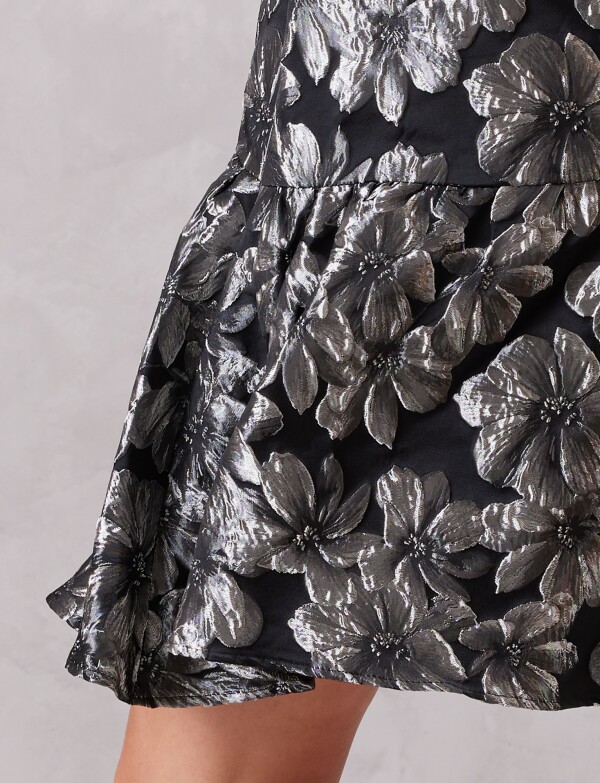 Vestido Jacquard Floral NEGRO/PLATEADO