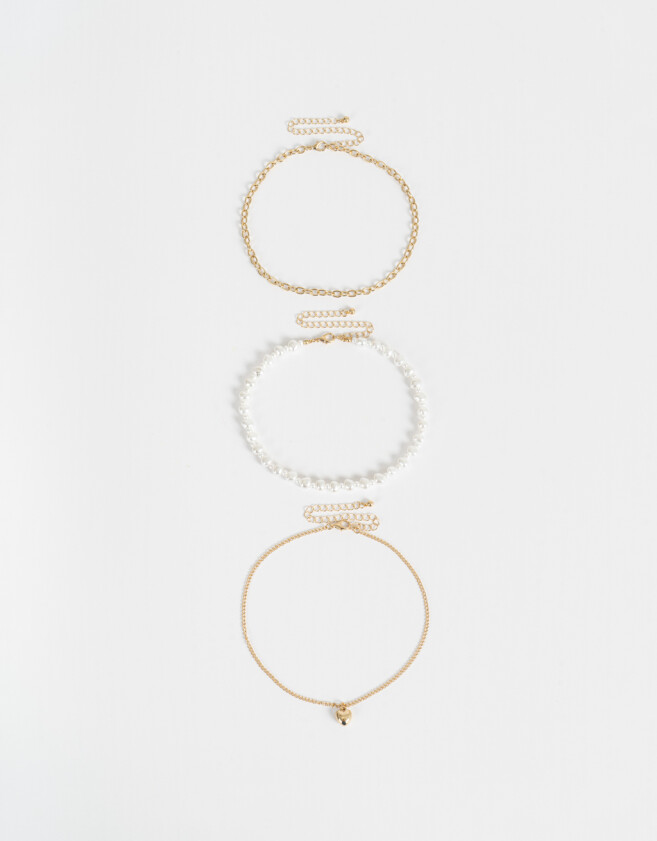 Chokers Con perlas Set De Chokers Con Perlas - Dorado