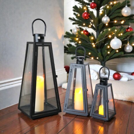 Juego De 3 Faroles Acero Inoxidable Negro Juego De 3 Faroles Acero Inoxidable Negro