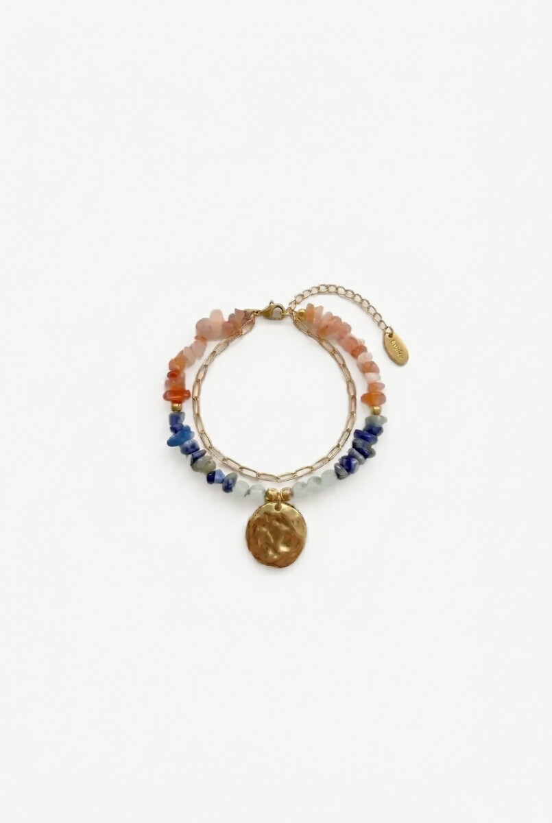 Pulsera piedras naturales con dije acero - dorado 