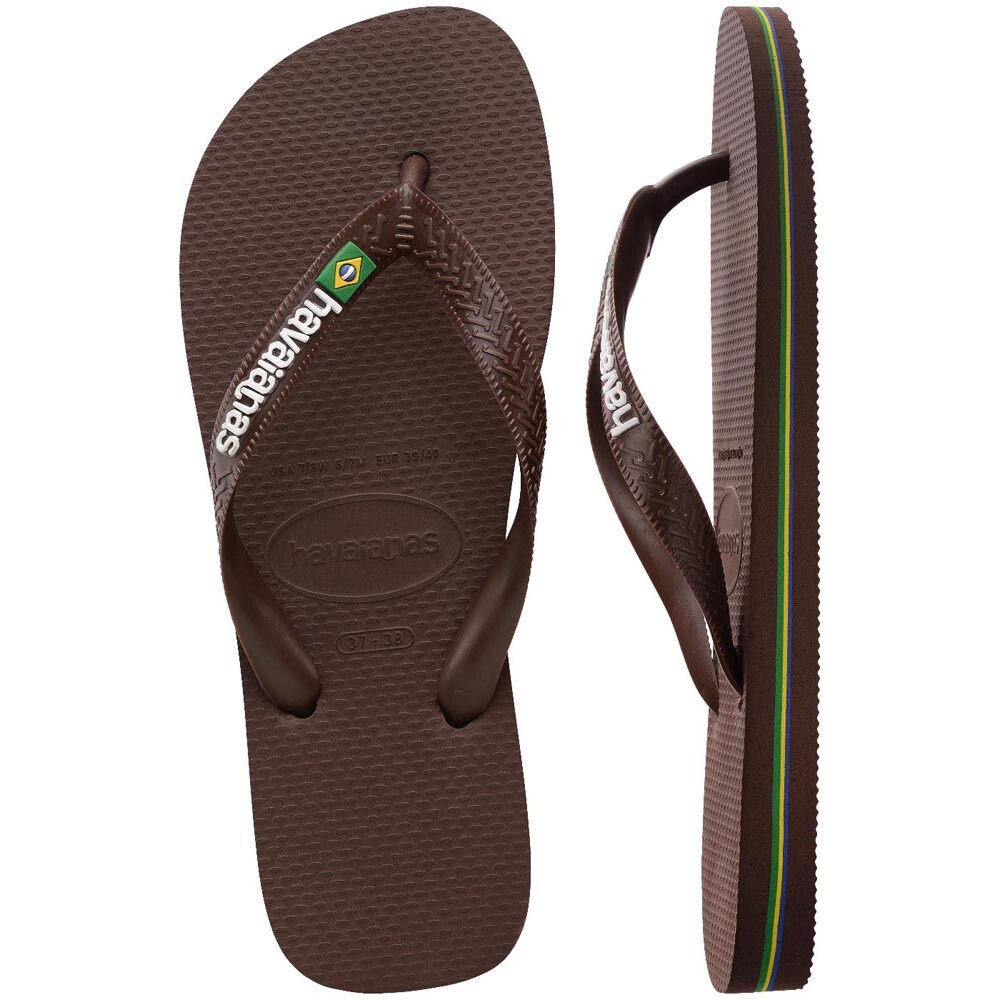 Sandalias Havaianas Brasil Logo Hombre Marrón Oscuro Blanco