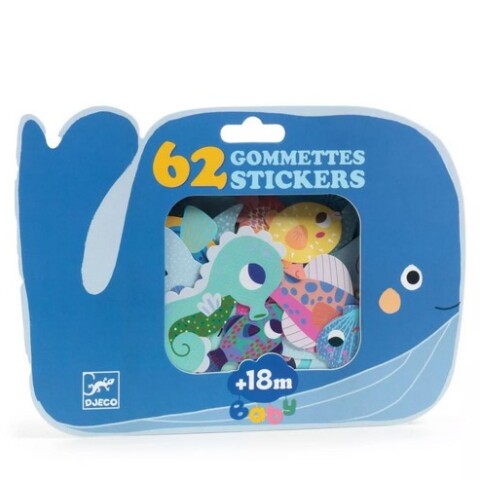 Set de 62 stickers para bebés +18m Sea Animals