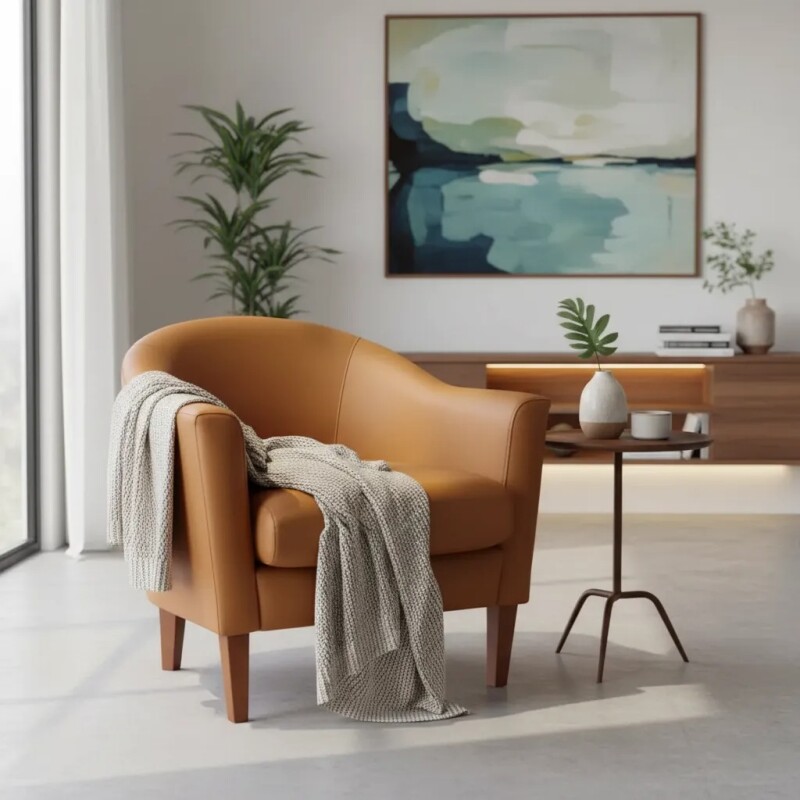 POLTRONA MADERA CLARA - TAPIZADO EN PU TOSTADO POLTRONA MADERA CLARA - TAPIZADO EN PU TOSTADO