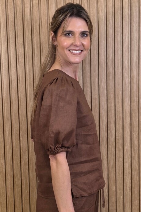 Blusa Gloria Puro Lino Chocolate